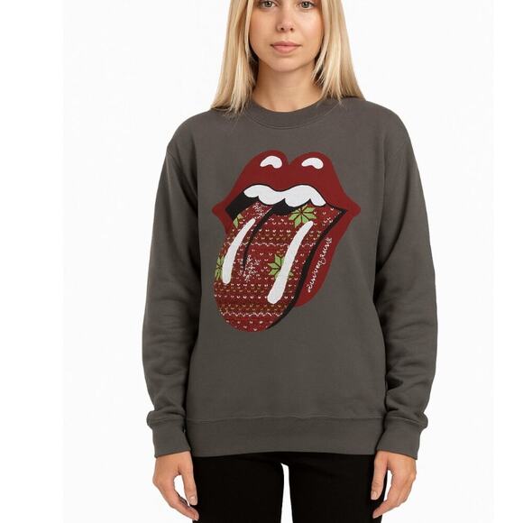 The Rolling Stones sweatshirt Christmas graphic gray SZ MD Comfort - Picture 1 of 6